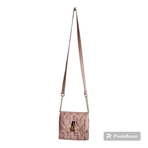 Betsey Johnson Be Mine Lt. Pink Heart Quilted Faux Leather Small Crossbosy Purse